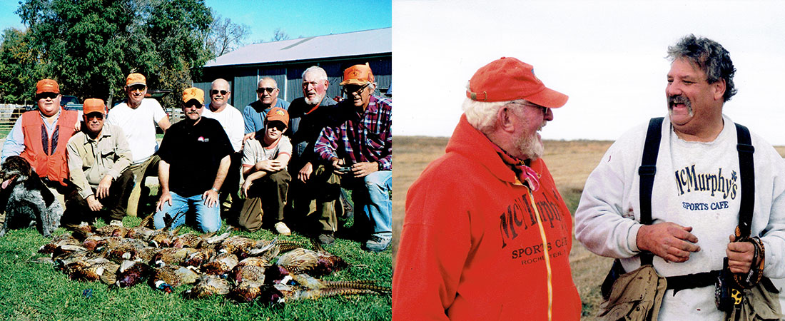 Group of hunters walking CRP grass for pheasants