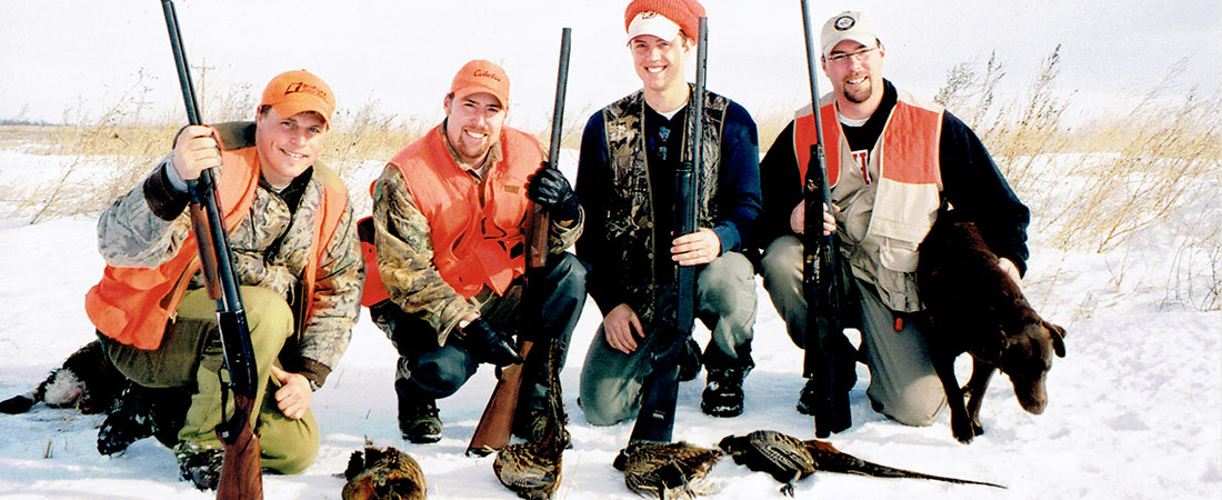Wild roosters flushing from South Dakota shelterbelt